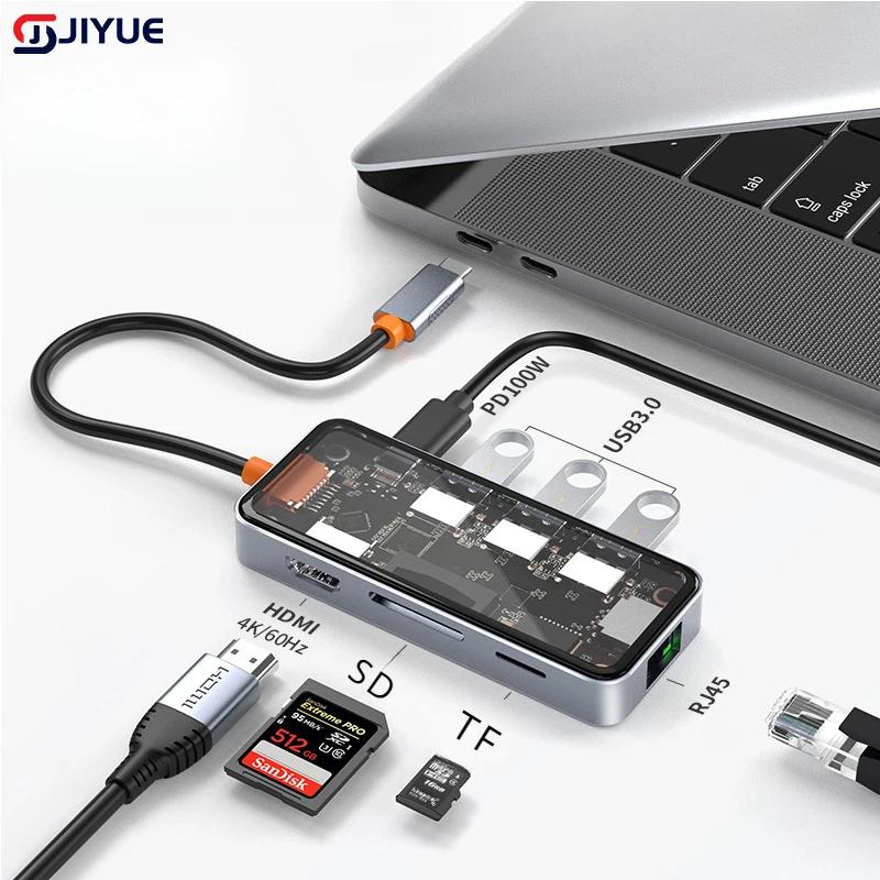 Ÿ C 6/8-in-1 ŷ ̼, USB C , 4K 60Hz, 100W PD,USB 3.0 ,RJ45 1000M,SD/TF , ޴ ƮϿ